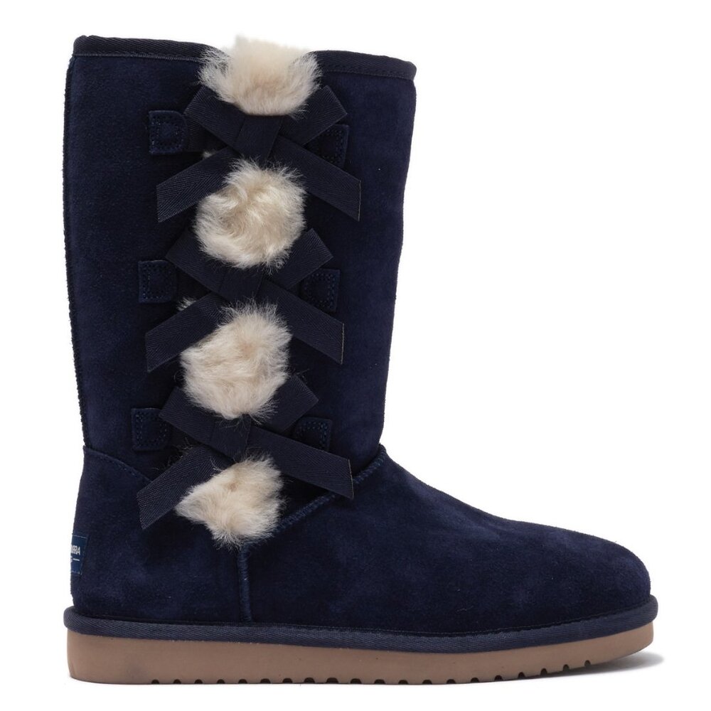 NEW BLACK UGGS KOOLABURRA VICTORIA SUEDE FAUX FUR BOW BOOTS SHOES SIZE 10